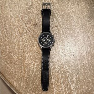 Michaels Black Leather Strap Men's Chronograph Watch with Silver Case